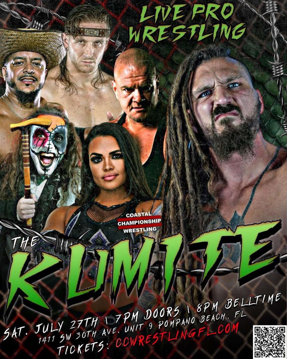 Coastal Championship Wrestling (@ccwalivetv) on Twitter photo ๐๐๐๐๐๐๐ ๐๐๐๐๐, ๐
๐
The most dangerous night in CCW has returned. A night where EVERY match will take place inside a STEEL CAGE!!!
Join us for a very special edition of Breakout, as CCW presents THE KUMITE on Saturday, July 27, 2024
Tickets: coastalchampionshipwrestlingfl.com/events-1/the-kโฆ ๐๐๐๐๐๐๐ ๐๐๐๐๐, ๐
๐
The most dangerous night in CCW has returned. A night where EVERY match will take place inside a STEEL CAGE!!!
Join us for a very special edition of Breakout, as CCW presents THE KUMITE on Saturday, July 27, 2024
Tickets: coastalchampionshipwrestlingfl.com/events-1/the-kโฆ