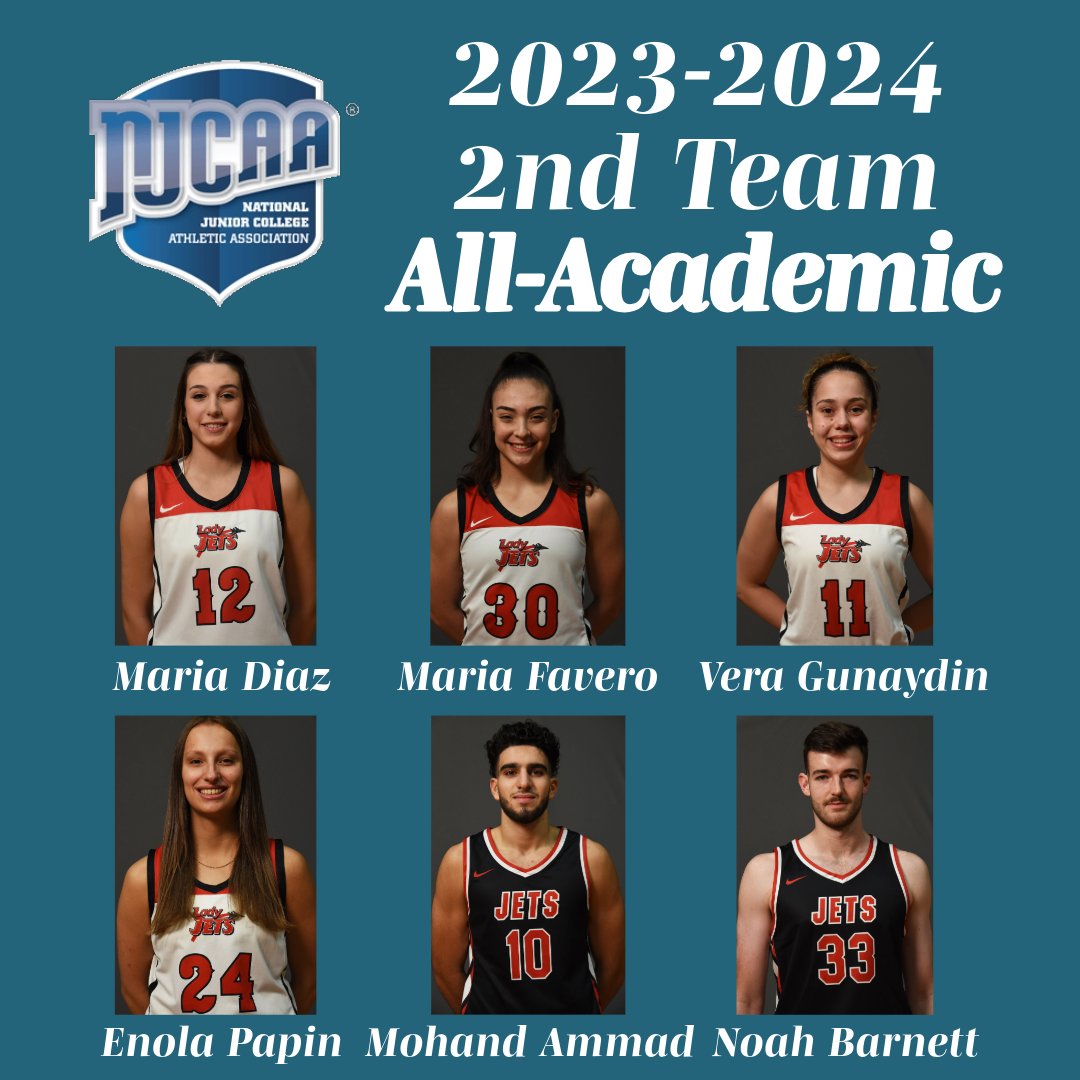 Congratulations to Maria Diaz, Maria Favero, Vera Gunaydin, Enola Papin, Mohand Ammad &amp; Noah Barnett for being named 2023-2024 NJCAA 2nd Team All-Academic. View the complete list of teams here: d2o2figo6ddd0g.cloudfront.net/0/x/dy97tj3zan…… #allacademic #SGTCLadyJets #SGTCJets