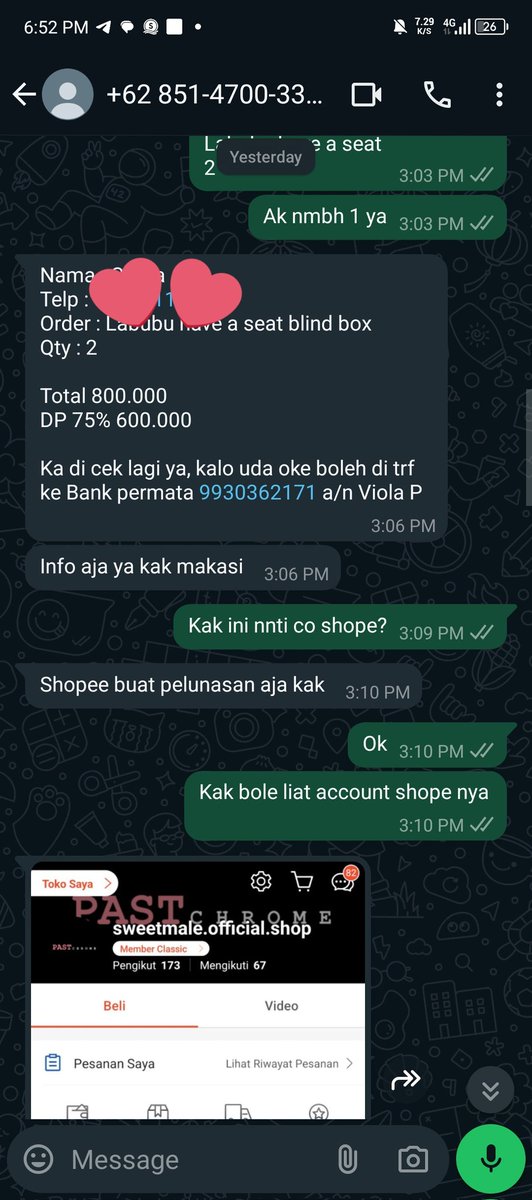 Cicilia092's tweet photo. Scammer @mingyugurl 
Katanya sell labubu handcarry di dp terus ngilang.
Beneran capek nyariin labubu buat anak 2x kena scam
Ya uda lah ga jodo beneran sm labubu ini 
Mengcapek 😭
Semoga berfaedah buat yg scam

#wtblabubu #wtslabubu #scammer #LabubuMacaron #labubu https://t.co/0BfJyReJWR