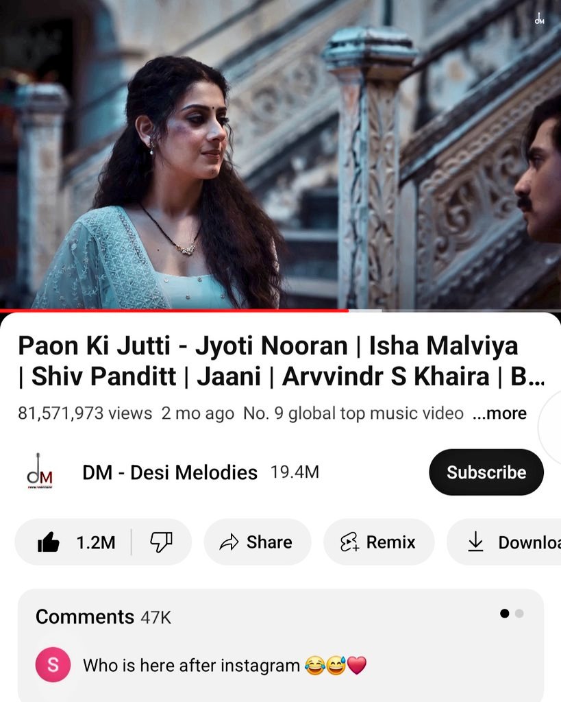 KhabriBossLady's tweet photo. #IshaMalviya is now a hit machine as 2 of her MV are now blockbusters, #PaonKiJutti with 81 Million views in just 2 months &amp; now the new MV ##ZorKiBarsaatHui with 12 M views in 4 days. Reasons- #IshaMalviya is a wonderful actress who compliments the fabulous singers &amp; the songs https://t.co/qp0I4pBtYk