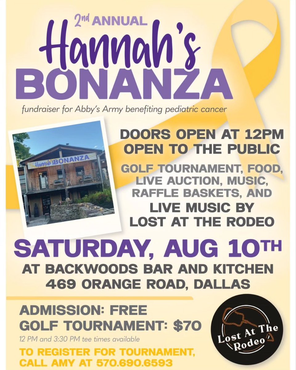 AbbysArmyNC's tweet photo. Hannah &amp; her family are at it again! W/ the help of Backwoods Bar &amp; Kitchen &amp; their community, they're hosting another Hannah's Bonanza golf tournament benefitting @AbbysArmyNC !!💜
Hannah recently had a great follow-up appt &amp; will be celebrating 2 YEARS in remission in Sept! 🎉 https://t.co/cVtgxdxAyE