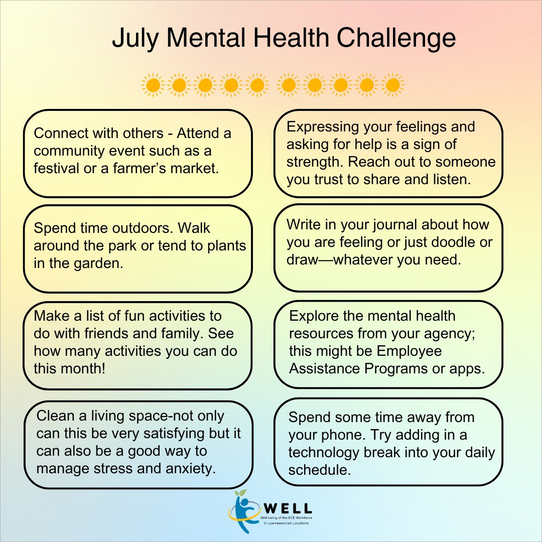 Summer is a great time to focus on your #mentalhealth  Take time this month to practice one of these exercises to improve your mental health. 
#RMPRC #Wellness #CUanschutz