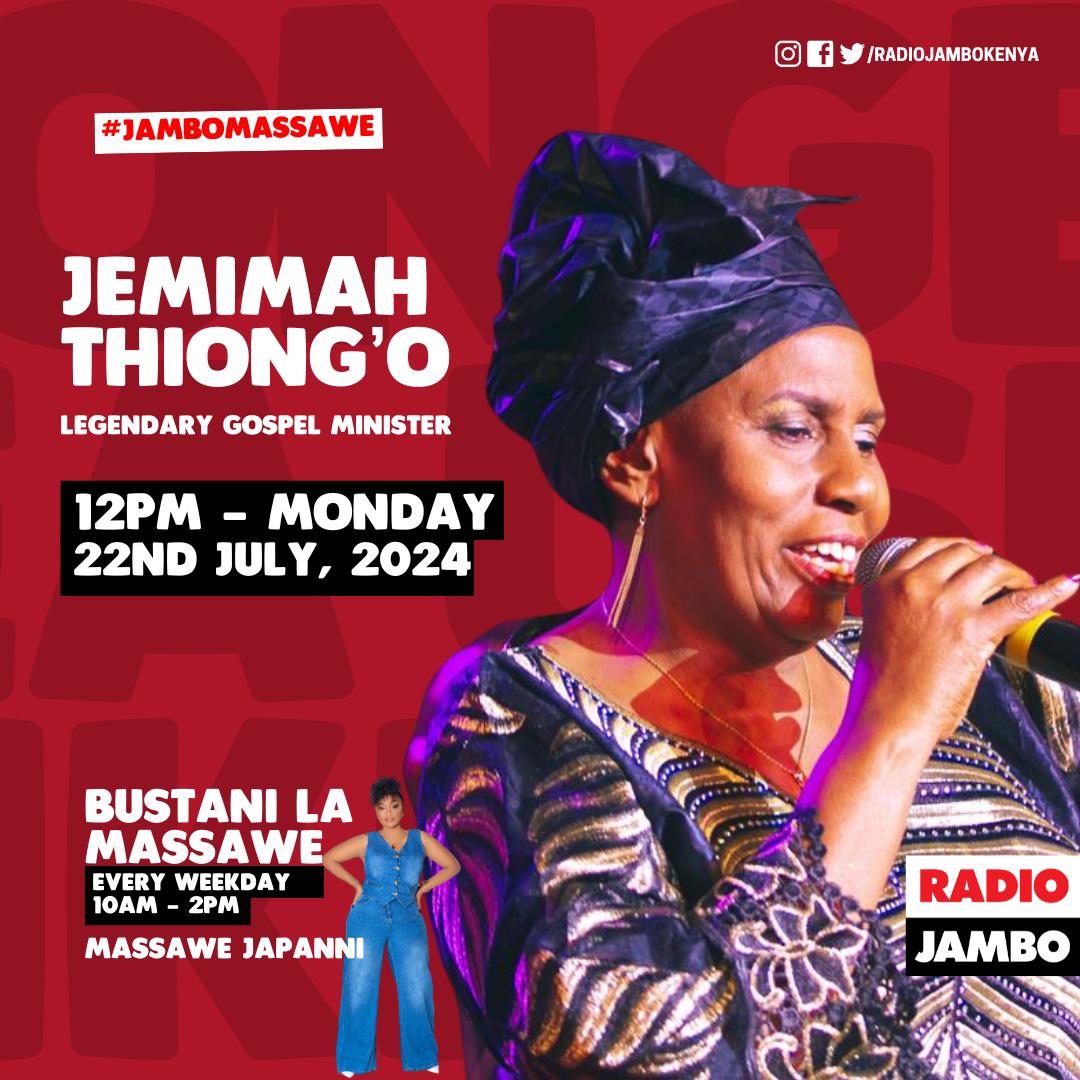 JemmimahThiong'o (@jemmimahthiongo) on Twitter photo Tune in on Monday the 22nd from noon with <a href="/MassaweJapanni/">Massawe Japanni</a> on <a href="/RadioJamboKenya/">Radio Jambo</a>
#JamboMassawe
#StandWithUs
#bustanilamassawe Tune in on Monday the 22nd from noon with <a href="/MassaweJapanni/">Massawe Japanni</a> on <a href="/RadioJamboKenya/">Radio Jambo</a>
#JamboMassawe
#StandWithUs
#bustanilamassawe