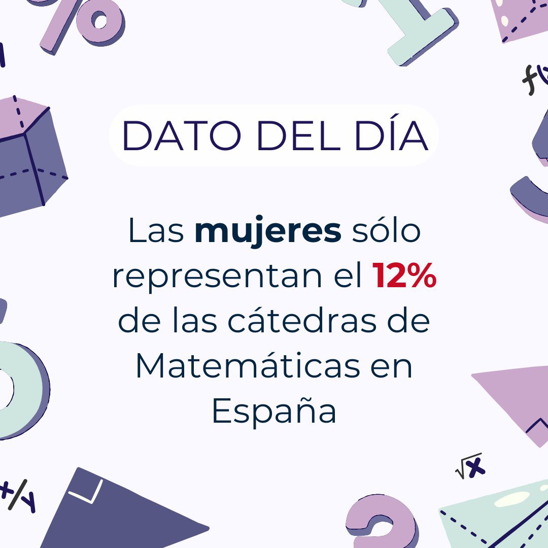 🚨EN ESPAÑA sólo el 12% de las cátedras de #Matemáticas están ocupadas por #Mujeres 

Nos preocupa esta brecha de género, ya que también se refleja en otros estudios académicos. Es esencial reconocer y valorar el trabajo de las mujeres en este campo👩‍🏫

Sigamos trabajando