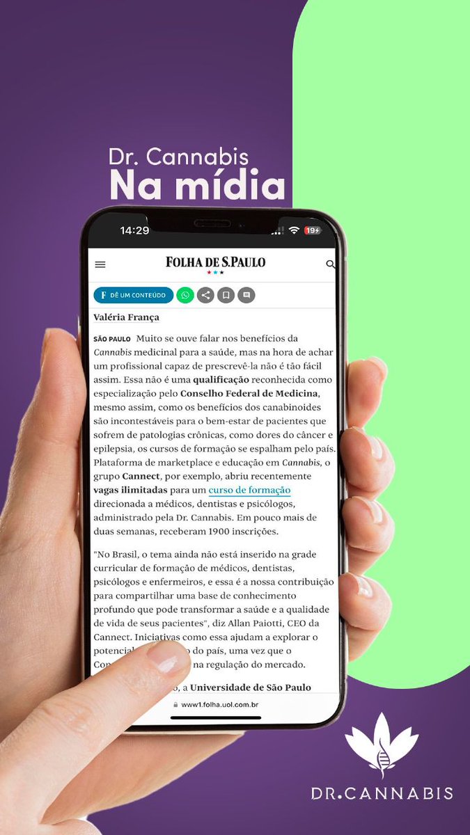 CannectLife's tweet photo. Saímos na #Folha de SãoPaulo!

Todos nós somos donos dessa incrível #revolução, vamos democratizar o acesso ao conhecimento para que todos possam se beneficiar do tratamento com cαnnabis!

Leia a matéria completa aqui!
https://t.co/6e8hs9MVzb https://t.co/jykV0lLfvv