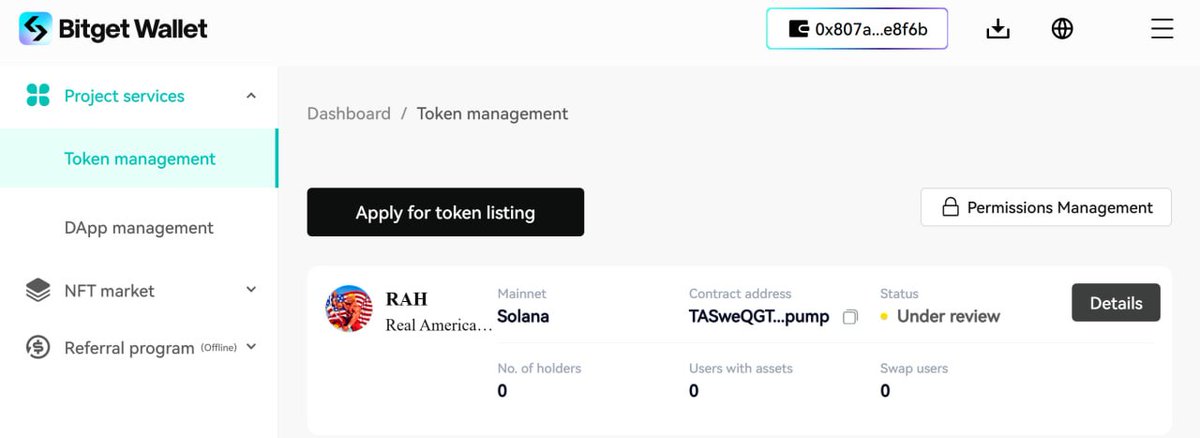 RealAmecicanH's tweet photo. $RAH Submitted an application to the BITGET wallet https://t.co/cuEEqRrRKC