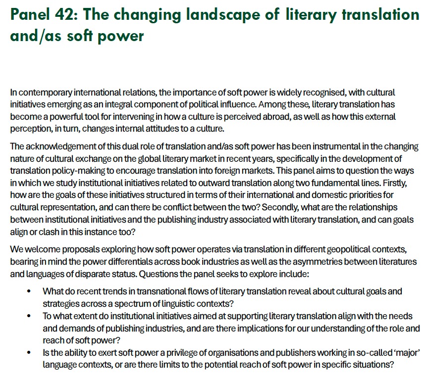 Olivia Hellewell (@oliviahellewell) on Twitter photo One week left to submit abstracts for <a href="/EST25Leeds/">EST25Leeds</a> - deadline Fri 26th July! Here's a recap of Panel 42, on 'The changing landscape of literary translation and/as soft power', organised by me, <a href="/OlgaCastro80/">Dr Olga Castro</a> and Laura Linares. Details on how to submit here: ahc.leeds.ac.uk/languages/even… One week left to submit abstracts for <a href="/EST25Leeds/">EST25Leeds</a> - deadline Fri 26th July! Here's a recap of Panel 42, on 'The changing landscape of literary translation and/as soft power', organised by me, <a href="/OlgaCastro80/">Dr Olga Castro</a> and Laura Linares. Details on how to submit here: ahc.leeds.ac.uk/languages/even…