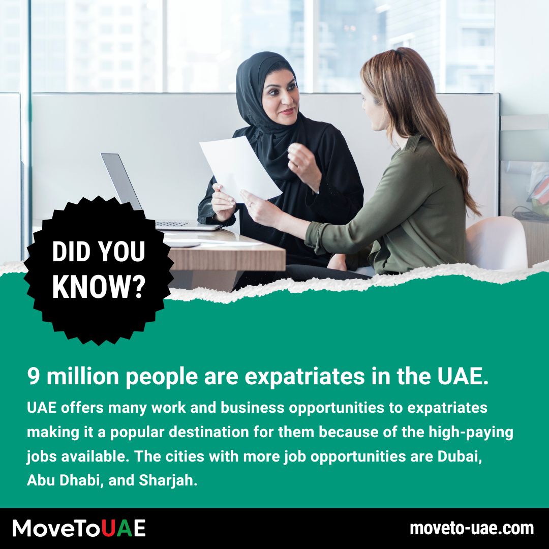 MovetoUAE's tweet photo. 🌍 DID YOU KNOW? 9 million people are expatriates in the UAE. The UAE offers numerous work and business opportunities, making it a popular destination for high-paying jobs. The cities with the most job opportunities are Dubai, Abu Dhabi, and Sharjah.

#uaelife #uaeevents #uaejobs https://t.co/NcuzS3piCm