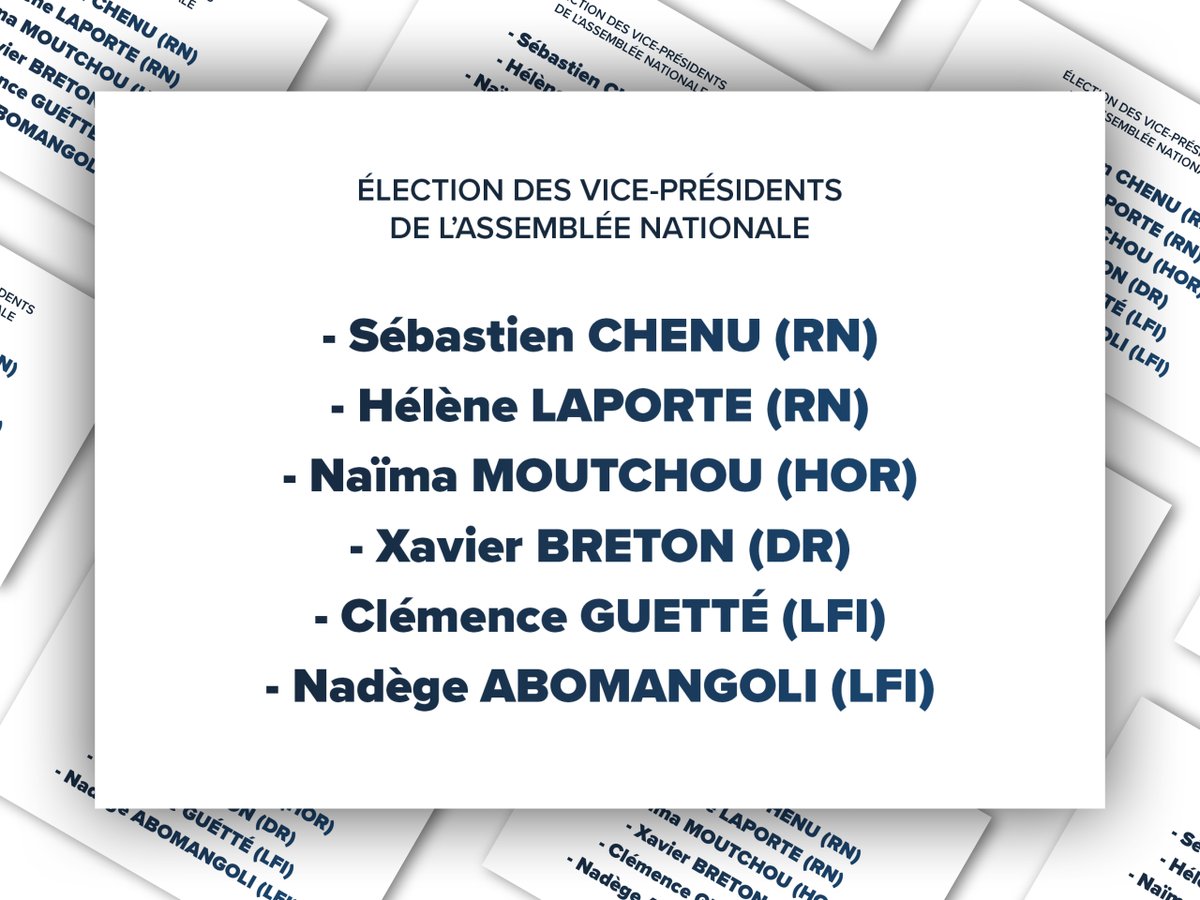 groupeRN_off's tweet photo. Voilà le bulletin de vote que les députés @RNational_off déposeront dans l'urne pour l'élection des vice-présidents de l'Assemblée nationale.

Nous avons voulu cette liste respectueuse des poids des groupes politiques prévu par notre Règlement Intérieur. https://t.co/tNJSER76ia