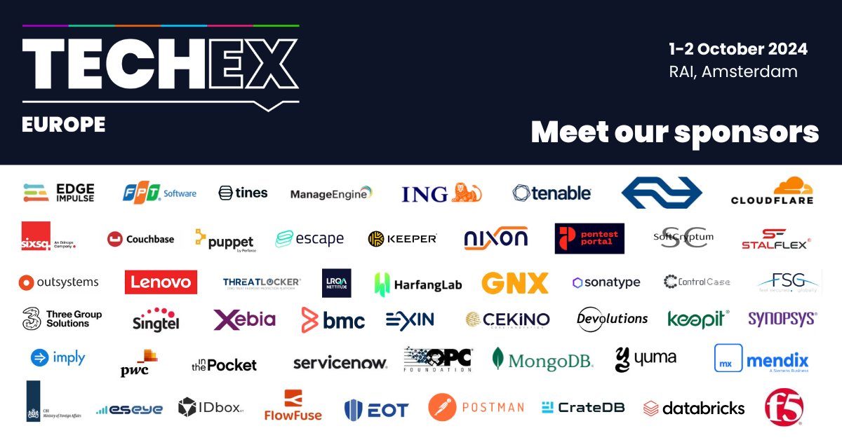 TechEx_Event's tweet image. 🌐 Meet our sponsors!
We are excited to invite you to TechEx Europe, where industry leaders and innovators will gather to discuss the latest advancements in the tech world.

📅 Date: 1-2 October 📍 Location: RAI, Amsterdam 🔗 Register now: techexevent.com

#TechExEurope