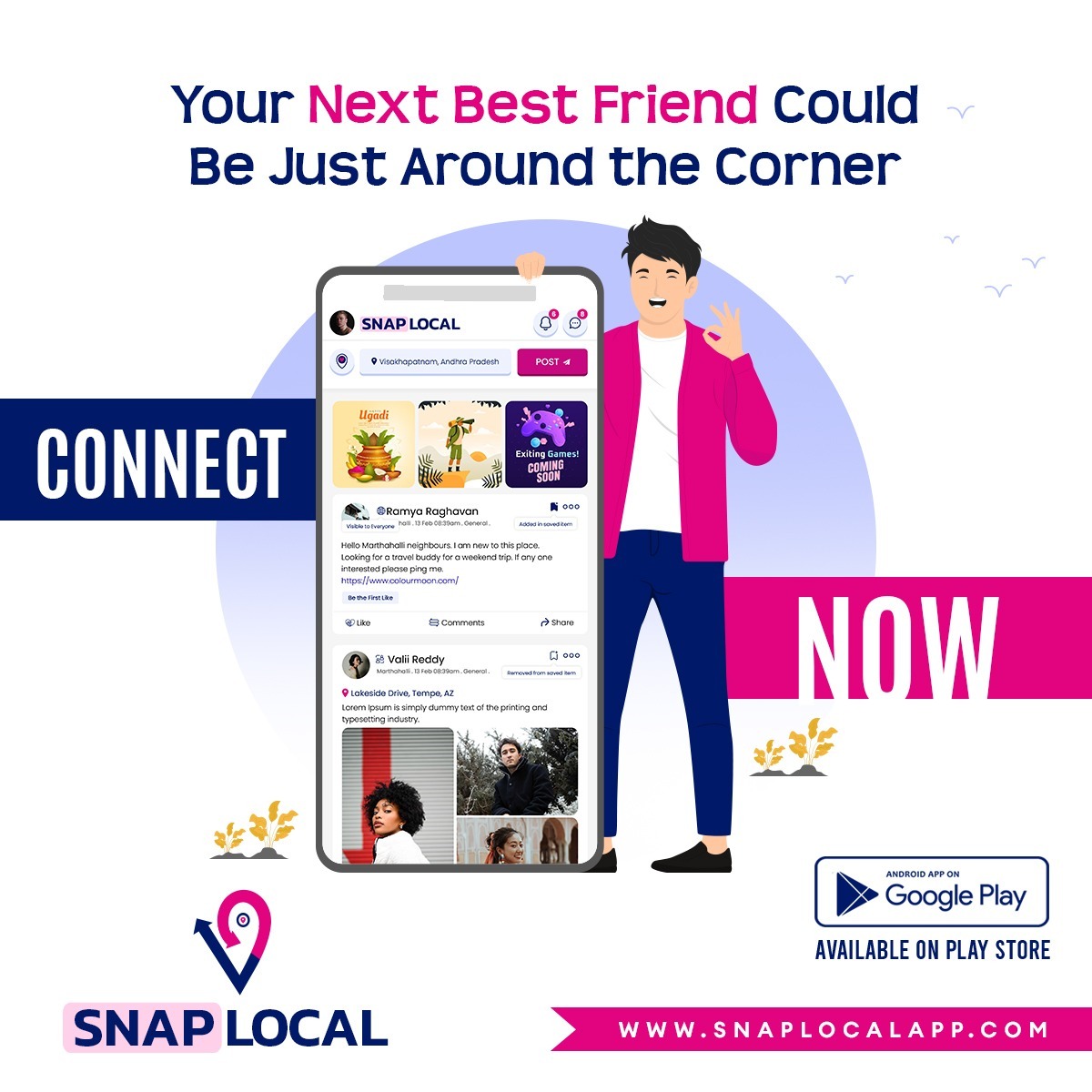 SnapLocalApp's tweet image. Looking for your next best friend? 🌟 SnapLocal makes it easier than ever to connect with amazing people nearby! 👫

👉 Connect Now
👉 Available on Google Play Store

Visit snaplocalapp.com for more details!

#SnapLocal #ConnectNow #NewFriends #SocialApp #DownloadNow