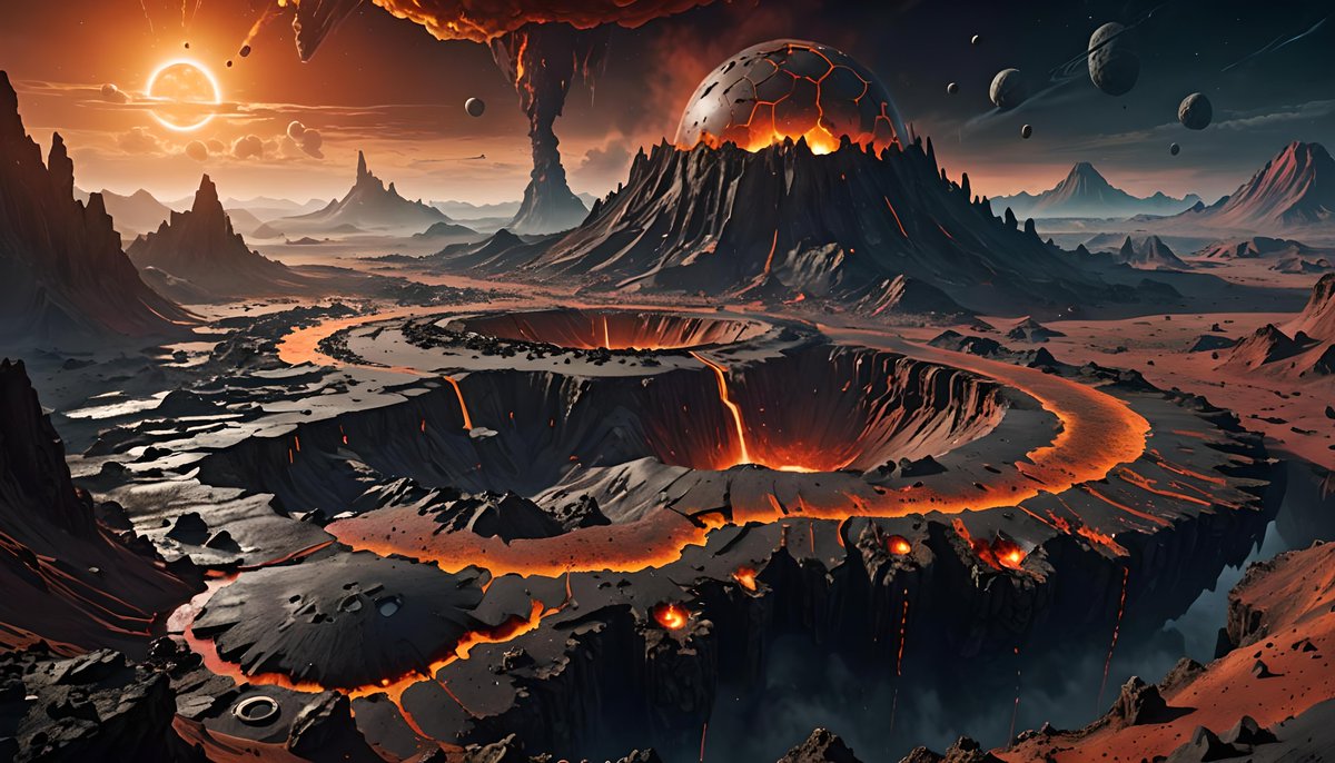 Bryantist's tweet photo. More volcano planet made with AI #NightCafe #Futuristic #SciFi #AIart
@NightcafeStudio https://t.co/jxI2qbzLAG