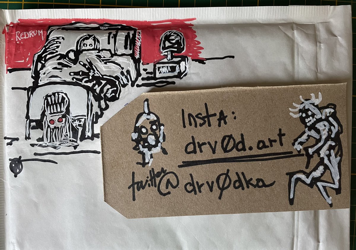DrV0dkART's tweet image. Les premiers dessins sont prêt à partir ! 

Du coup, cette fois ci c’est les enveloppes que j’ai décorées ! 

#art #weird #dark #opentowork #artistic #jdr #ttrpg #dead  #dead  #noai  #monster #mörkborg #morkborg #drawing #doodling