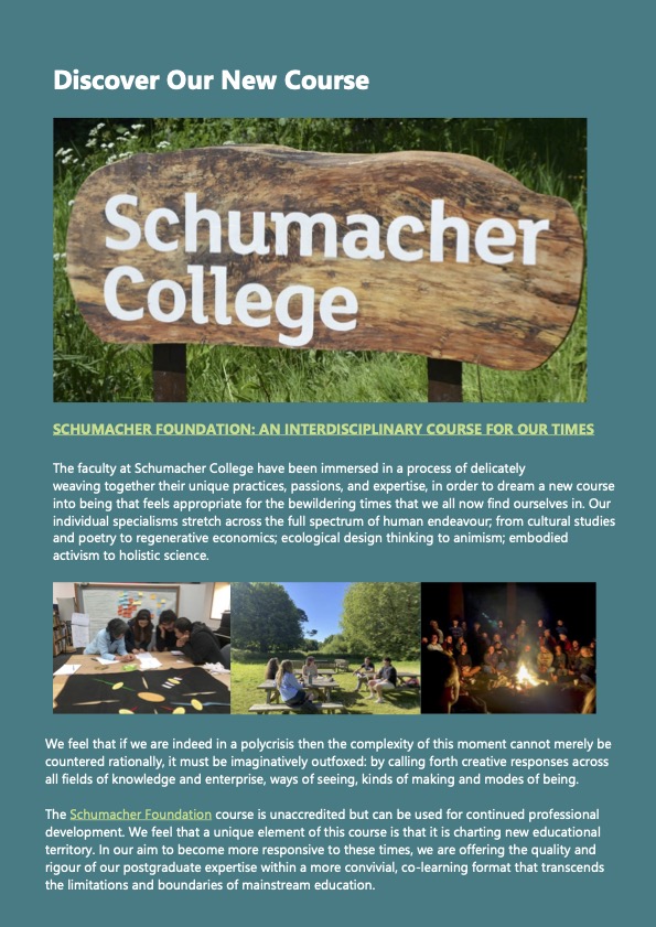 This will be an innovative course, I think, linking with the intellectual and academic heritage of Schumacher College while stretching into new territory apropos the current state of our collective predicament. It will include a module on economics, too.

campus.dartington.org/schumacher-fou…