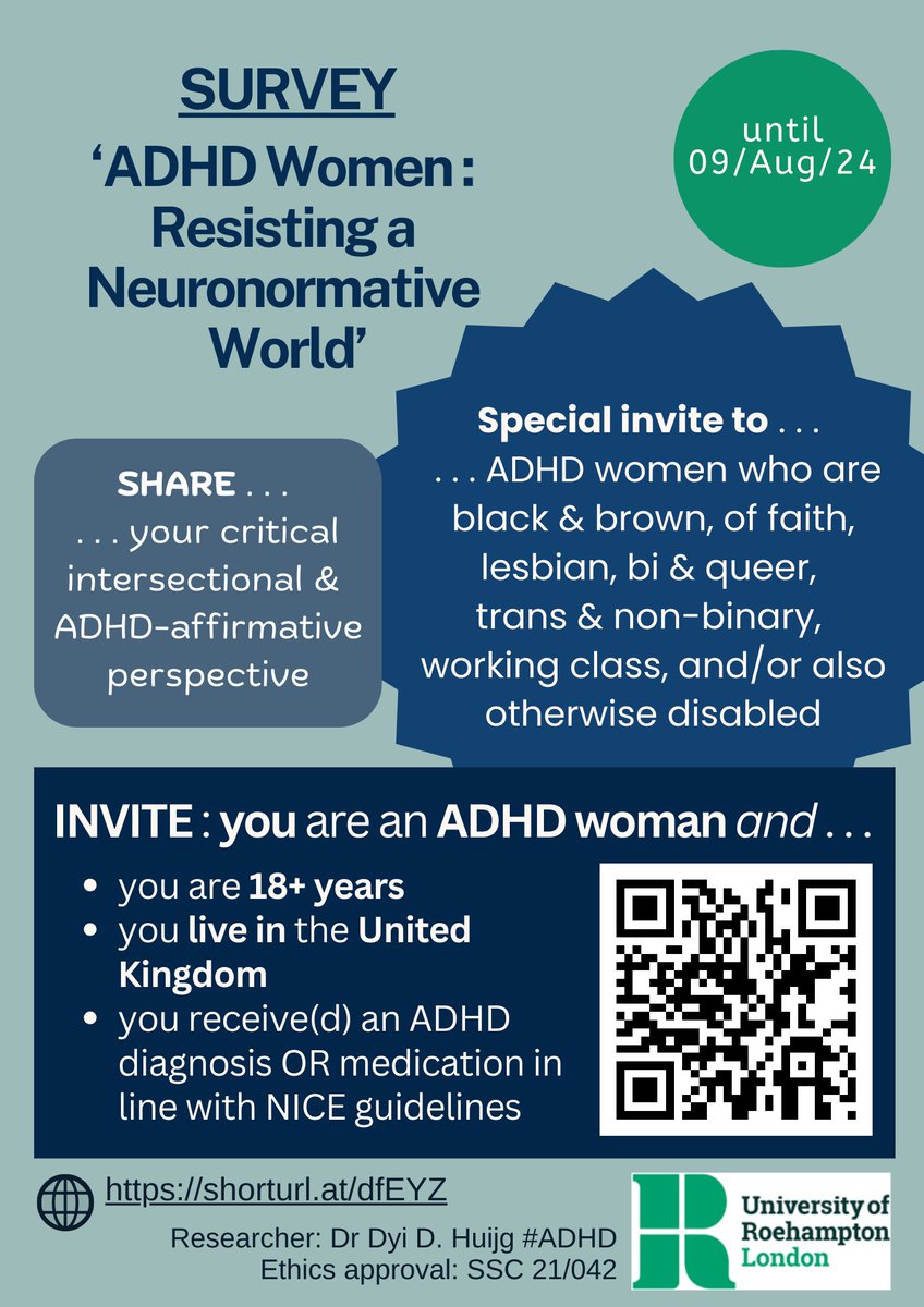 Are you a woman in the UK with #ADHD? <a href="/DrDyiDHuijg/">Dr Dyi D. Huijg - moved to the butterfly 🦋🦋🦋</a> is doing research centering women's voices and she is  particularly looking for women in their twenties, women older than 50, Black women, Brown women, trans women, and queer women. (1/2)