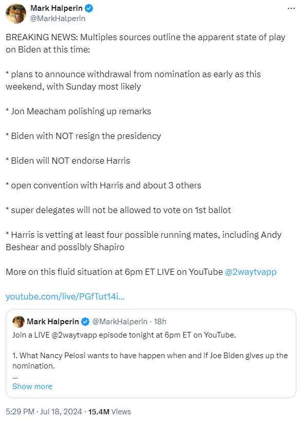 cbouzy's tweet photo. I told y'all Mark Halperin was full of shit and to ignore him. This is 2016 all over again, but this time, it's "journalists" spreading disinformation instead of Russian trolls. https://t.co/Y5X2TNVixK