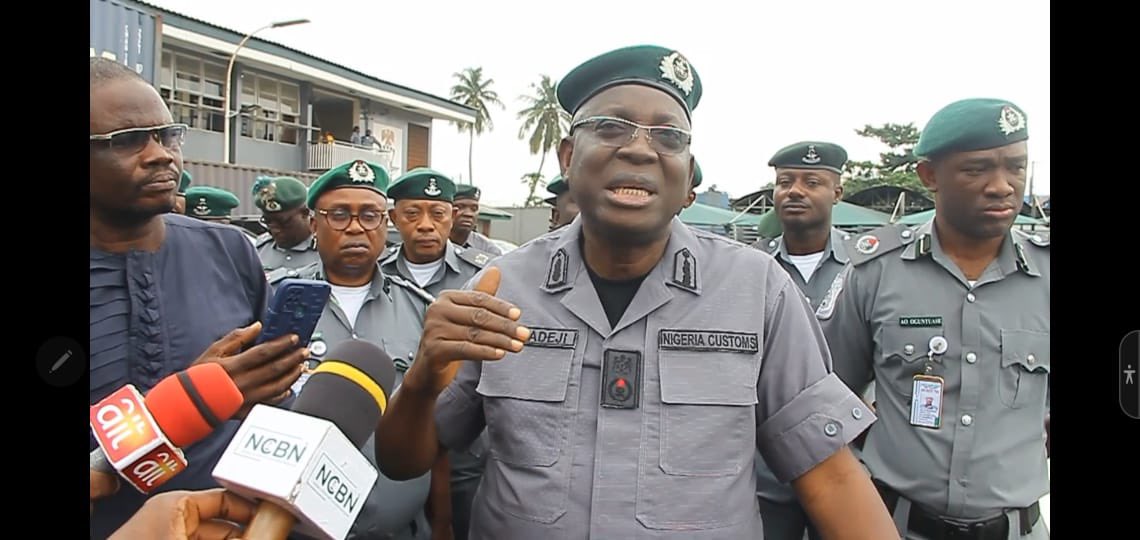 Comptroller of Customs, Kola Oladeji, addressing journalists in Lagos.