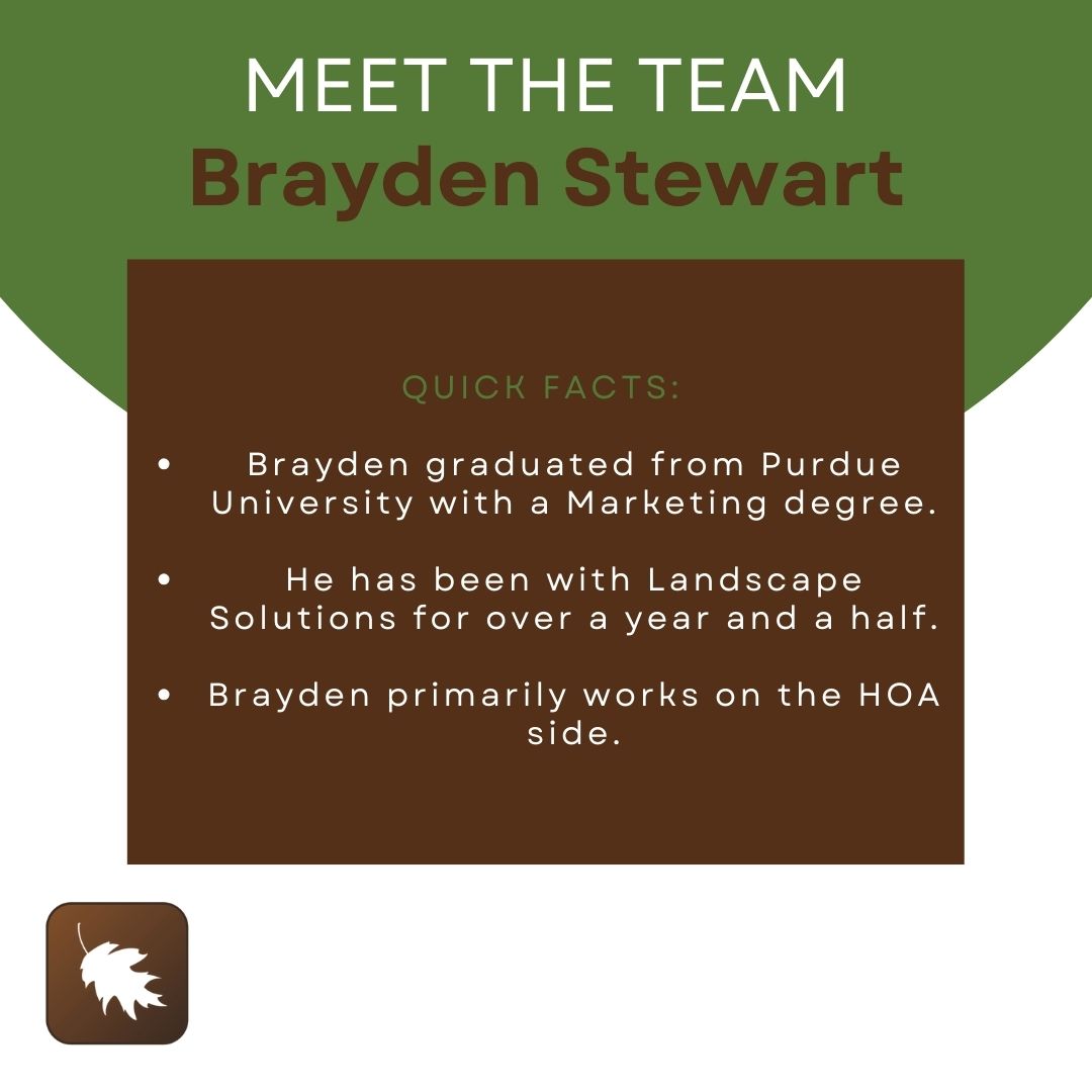 LandSol_IN's tweet photo. Finally Friday! Our last account manager to introduce here at Landscape Solutions, but certainly not least, is Brayden Stewart!

#employee #landscape  #landscapesolutions #appreciation https://t.co/N6aeBbDchE