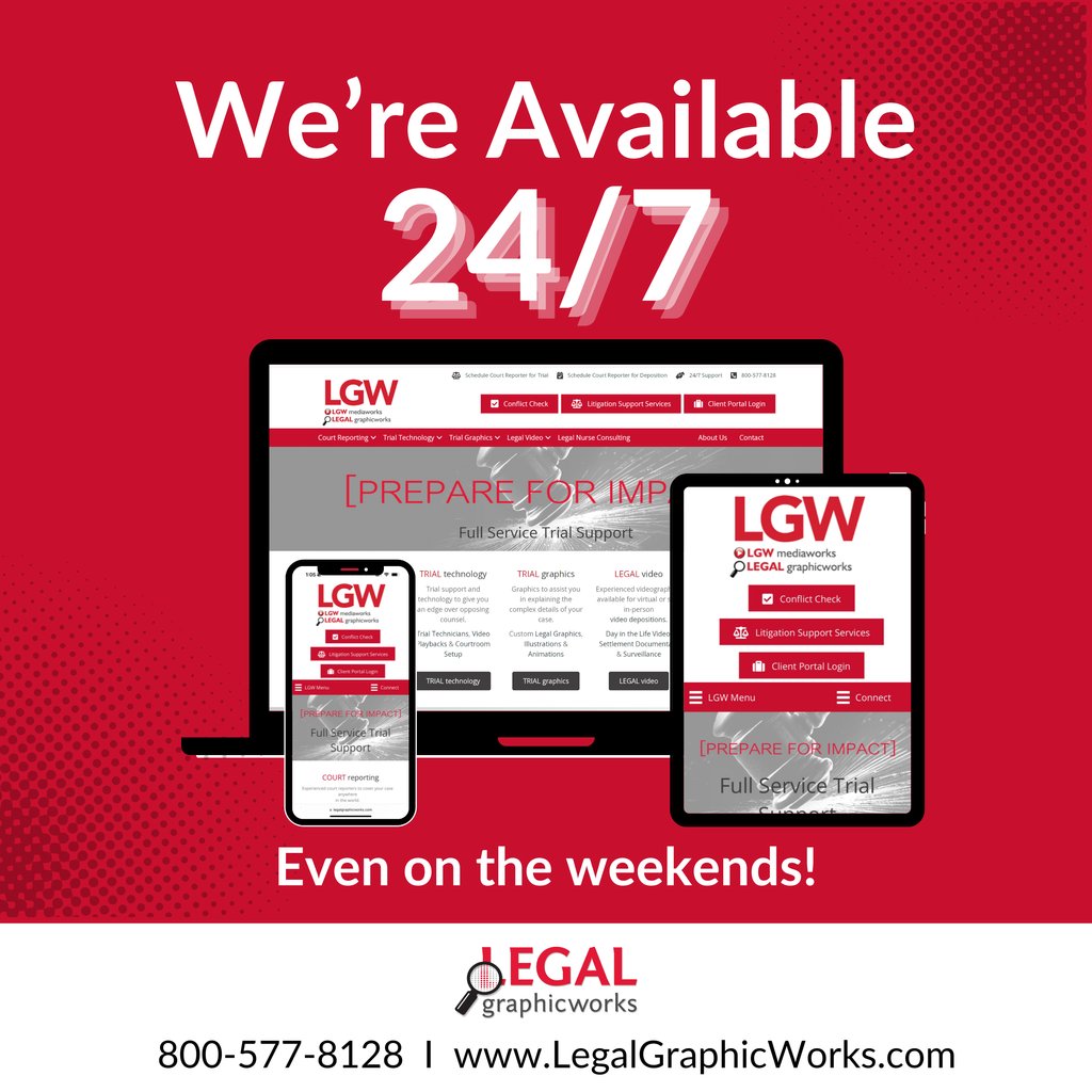 LegalGraphicwrx's tweet photo. For any last-minute trial needs, we're here to help!
Call us at 800-577-8128
#LitigationSupportFirm #247 #helpwhenyouneedit #wemakeiteasytodobusinesswithus #expectmore #Graphics #Trial #Visuals #Animations #Trialtechnology #Trialtechnicians https://t.co/kreHc3EjXB