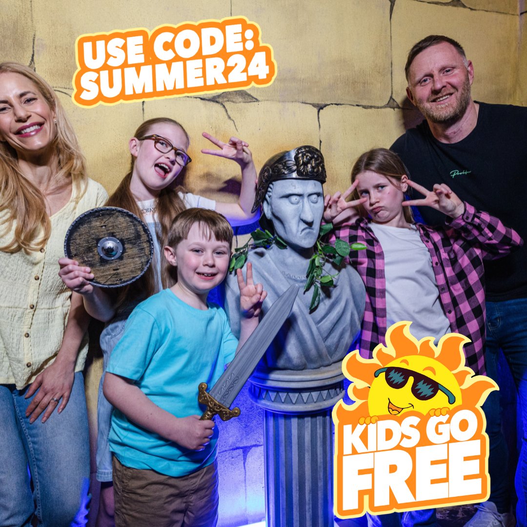 EscapeLiveUK's tweet photo. This summer, kids go FREE at Escape Live! 🎉 Simply add 4 or more players to your game to be eligible, and get 1 space FREE. Use code SUMMER24 and let the family fun begin! 🌞🔍 #escaperoom #kidsgofree #summer #schoolholidays T&amp;C APPLY
BOOK HERE: https://t.co/NVhWVCJoE7 https://t.co/JqxDjKgoHO