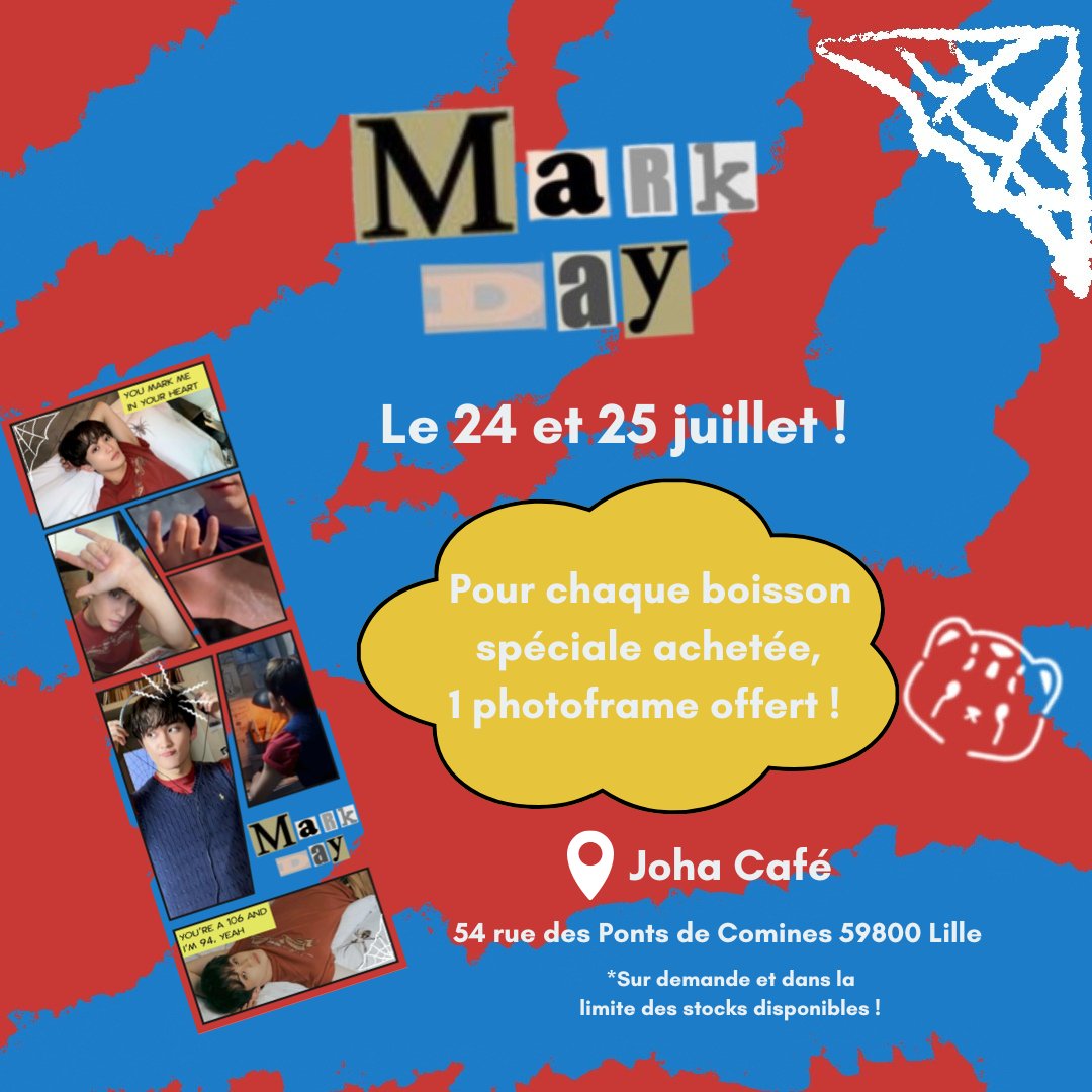 johacafe's tweet photo. MARK LEE DAY le 24 ET 25 juillet au Joha Café 🐯

Au programme ? Une décoration dédiée, des freebies, une boisson spéciale !

📍54 rue des Ponts de Comines, 59800 Lille 
🗓️Du mardi au samedi
🕦13h-19h

À très vite ❤️ https://t.co/1BNmB3nC93