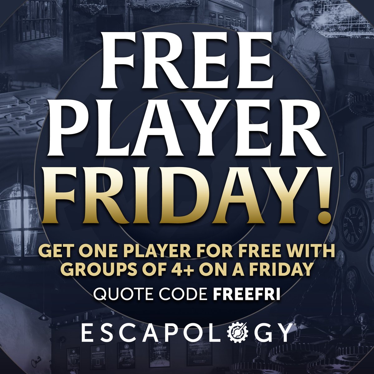EscapologyNJ's tweet photo. Get ready for an unforgettable Friday night!

We're excited to introduce Free Player Friday—bring 4 or more players on a Friday, and one plays for FREE*! Dive into our thrilling escape room experiences and test your problem-solving skills. Perfect... :https://t.co/9GIYh2W5Ks

*Up https://t.co/jbQwlldmyV