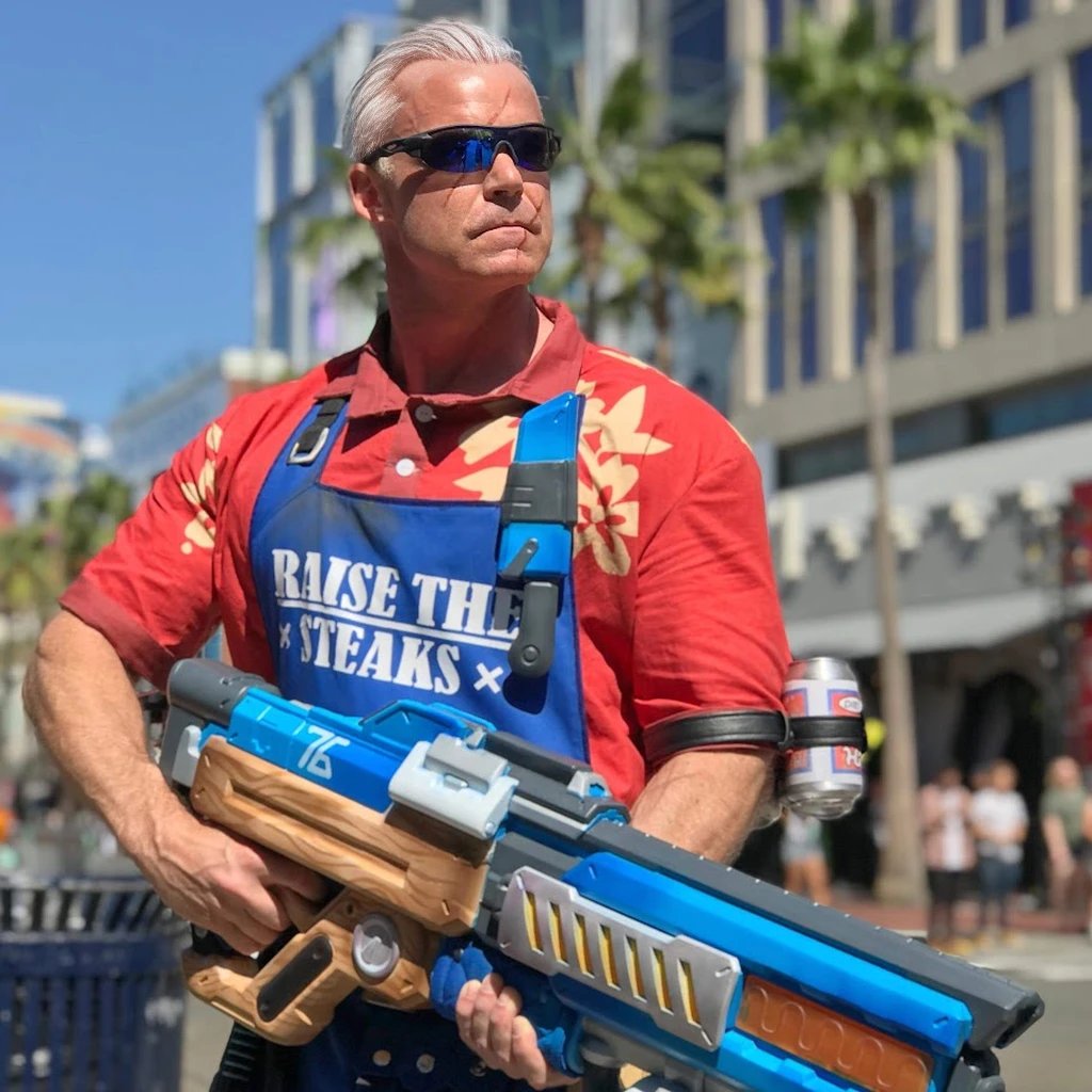 Tallsquall's tweet image. Six years ago today! Y'all have fun at #SDCC24! #Overwatch  #SummerGames 

Always Proud to Cosplay #Soldier76 as a member of the #LGBTQIA+ Community. 

Costume by @HenchStudios