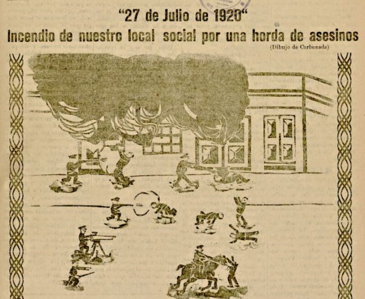 MancillaMohl's tweet photo. El 27 de julio de 1920, empleados de los estancieros, policía y militares, asaltan e incendian la sede dela Federación Obrera de Magallanes. Fue el inicio de la represión de las organizaciones sindicales que culmina con el fusilamiento miles de obreros en la Patagonia Argentina. https://t.co/vqNk0SeTSK