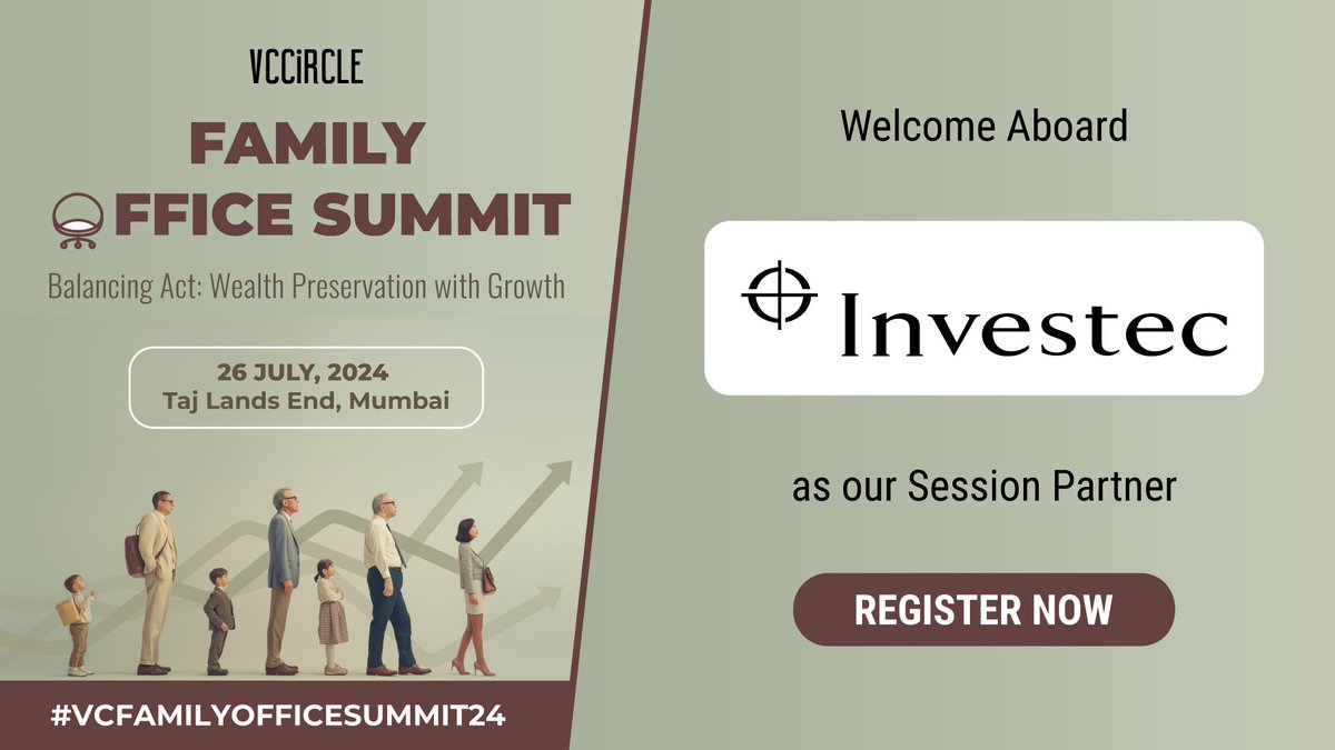 We are honored to have <a href="/InvestecIndia/">Investec_India</a> as our session partner for the <a href="/vccircle/">VCCircle</a> Family Office Summit 2024!

Register now:
forms.zohopublic.com/newscorpvccirc…

#VCFamilyOfficeSummit24 #FamilyOfficeSummit #InvestmentStrategy #Investec #VCCircle