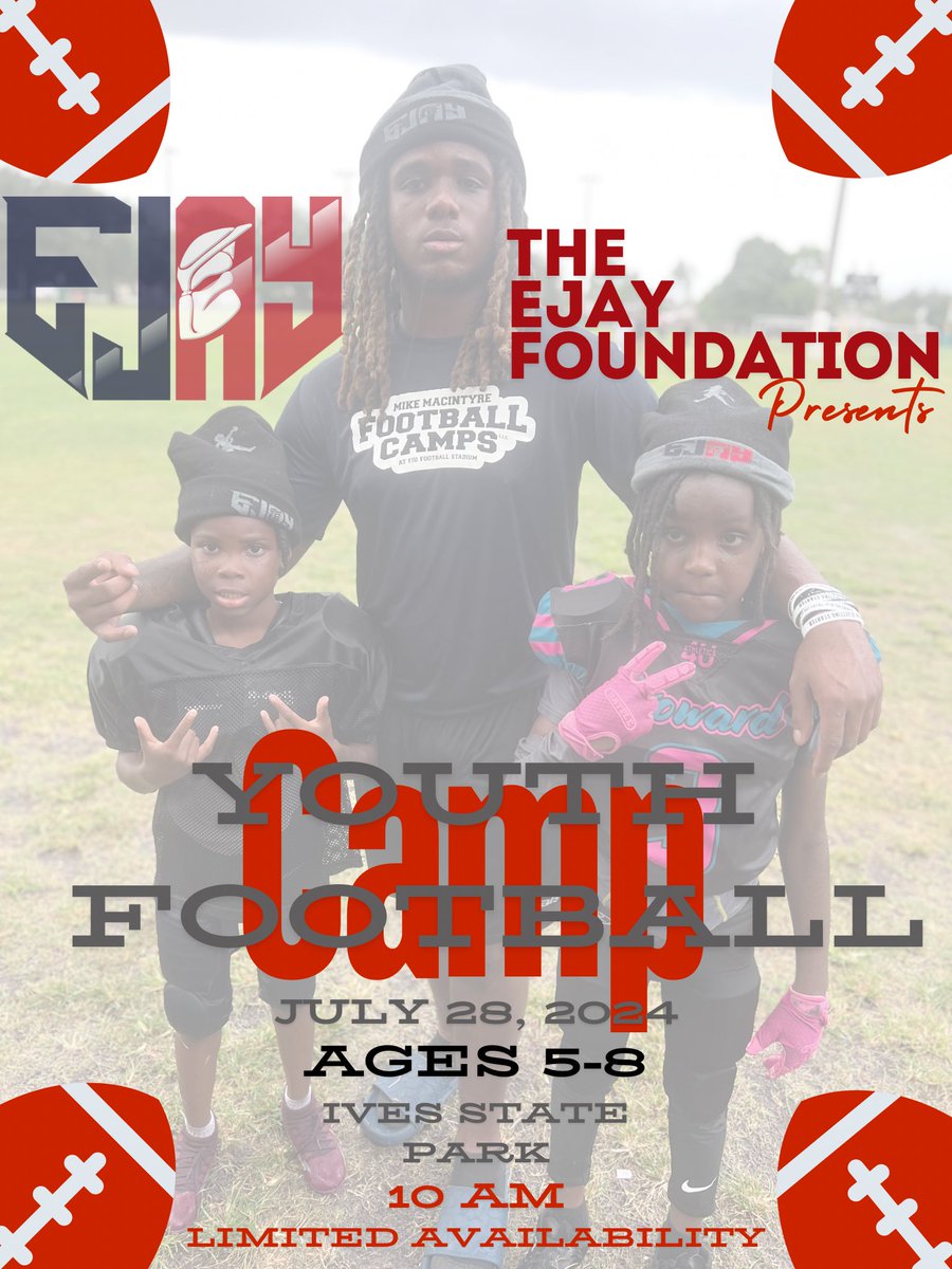 EjayEnnio's tweet image. Sunday July 28th I will hosting my first youth football camp. I want to invite all 5u-8u kids to come out and have some fun with me as we put in some work on the field. #EJAY #LETSGRIND