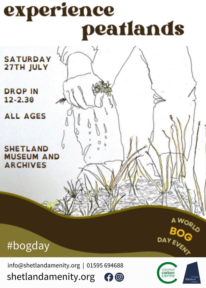CarbonCentre's tweet photo. We have two events with @ShetlandAmenity:

EXPERIENCE PEATLANDS - all ages, hands on discovery of peat - 27 July, drop in 12:00 – 2:30pm at Shetland Museum and Archives

CREATIVE PEATLANDS - Observe and respond to the land with us - 28 July, drop in 2:30pm – 4:30pm, at Girlsta https://t.co/zPoRh0ct0K