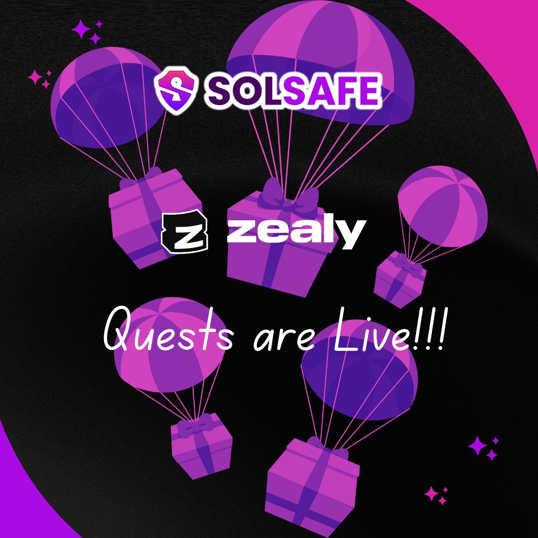 SolSafePay's tweet photo. 🎉 Exciting News!
Our Zealy quests are now live!
Participate in challenges, earn rewards, and be part of the Solsafe community.
Dive into the adventure today and unlock exclusive benefits.
Don't miss out! 👉 https://t.co/zSlCENQyp1
#ZealyQuests #CryptoRewards #Solsafe https://t.co/HLNCLNqoYs