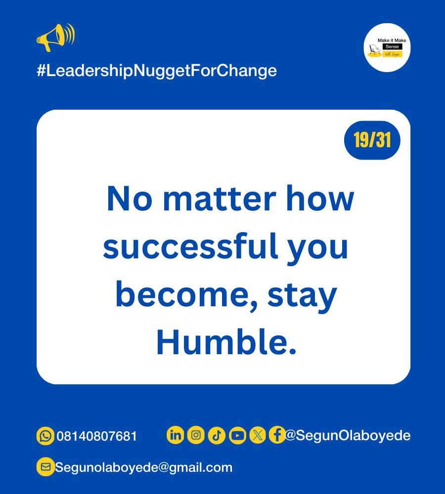 SegunOlaboyede's tweet photo. The Book of Proverbs Chapter 11verse 2 says, “When pride comes, then comes disgrace, but with humility comes wisdom.”
#JulyLeadershipCampaign
#LeadershipNuggetForChange
#AbetterNigeriaIsPossible
#ChangeBeginsWithMe
#MakeItMakeSense
#MakeMakeSenseWithSegun. https://t.co/SV0WcNULko