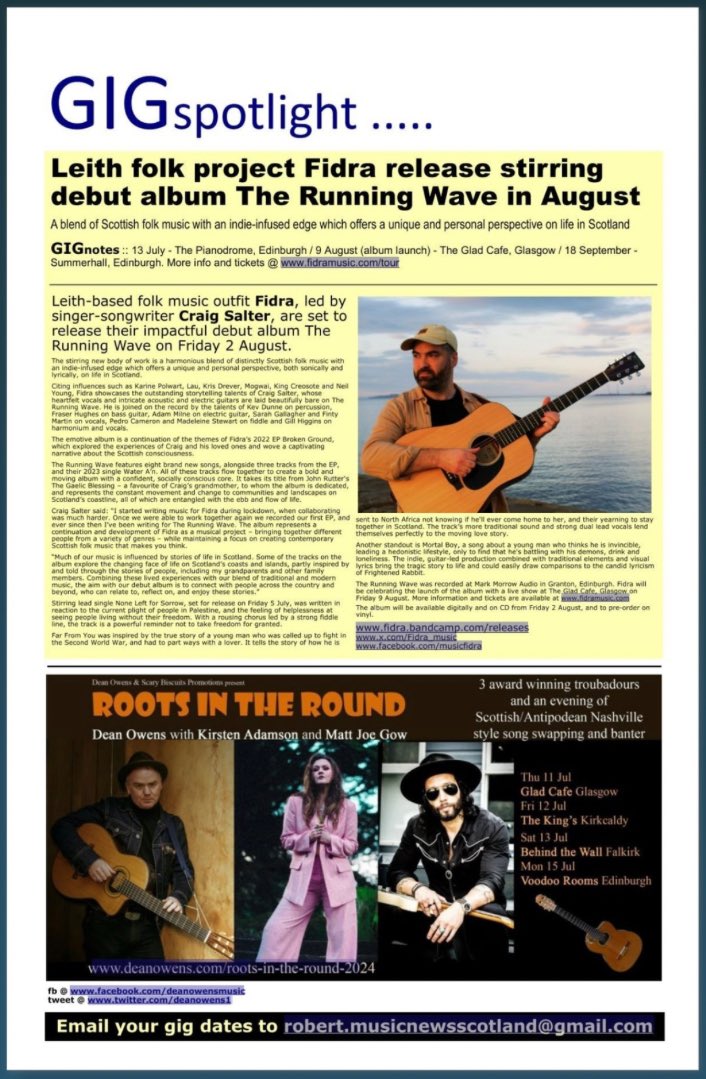 Fidra (@fidra_music) on Twitter photo Thanks so much to <a href="/MusicNewsScot/">MUSIC NEWS Scotland</a> for featuring our album launch in the MNS Gig Guide! You can read it at yumpu.com/en/document/re…
There are still tickets for the show on 9 August at <a href="/thegladcafe/">The Glad Cafe</a> - get your tickets at m.bpt.me/event/6323747 Thanks so much to <a href="/MusicNewsScot/">MUSIC NEWS Scotland</a> for featuring our album launch in the MNS Gig Guide! You can read it at yumpu.com/en/document/re…
There are still tickets for the show on 9 August at <a href="/thegladcafe/">The Glad Cafe</a> - get your tickets at m.bpt.me/event/6323747