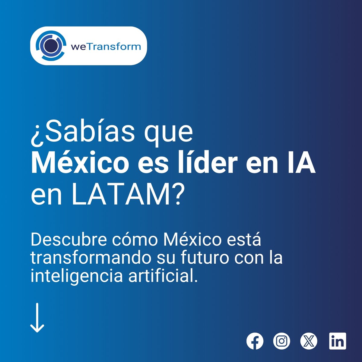 WeTransformmx's tweet photo. 🌟 ¿Sabías que México es líder en Inteligencia Artificial en LATAM? 🤖 Descubre cómo nuestro país está impulsando la innovación y transformando industrias clave con tecnología avanzada.
#InteligenciaArtificial #Innovación #México #WeTransform #LíderesEnIA https://t.co/kdxkUyP1ge