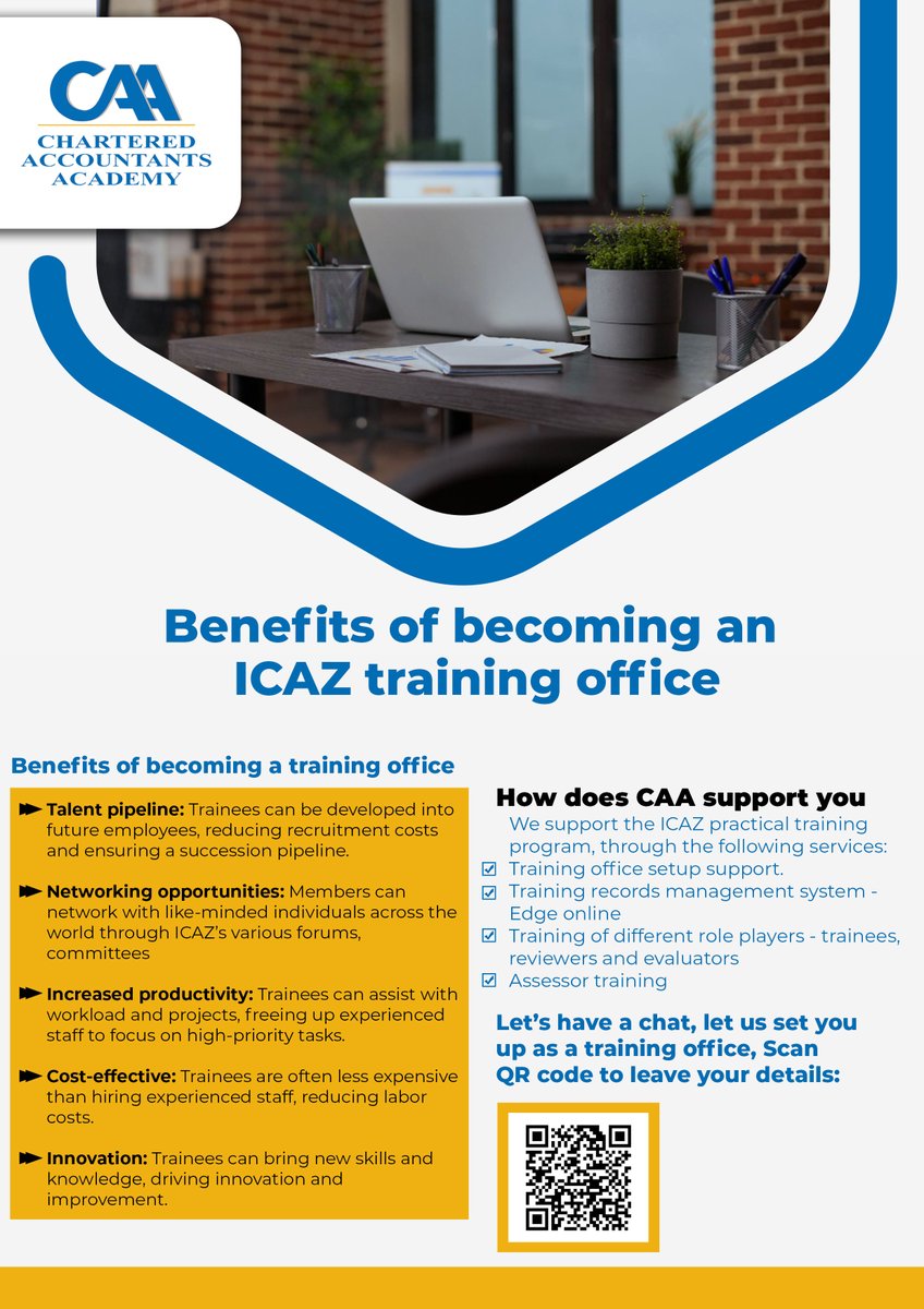 caazimbabwe's tweet photo. Join the Elite: Let us set you up as an ICAZ Training Office Today! Unlock unparalleled opportunities for your organization and be part of a global network that champions excellence and innovation in the accounting profession.
#caa
#leaderinnaturingcas
#trainingoffice https://t.co/r6Gq6a2ueU