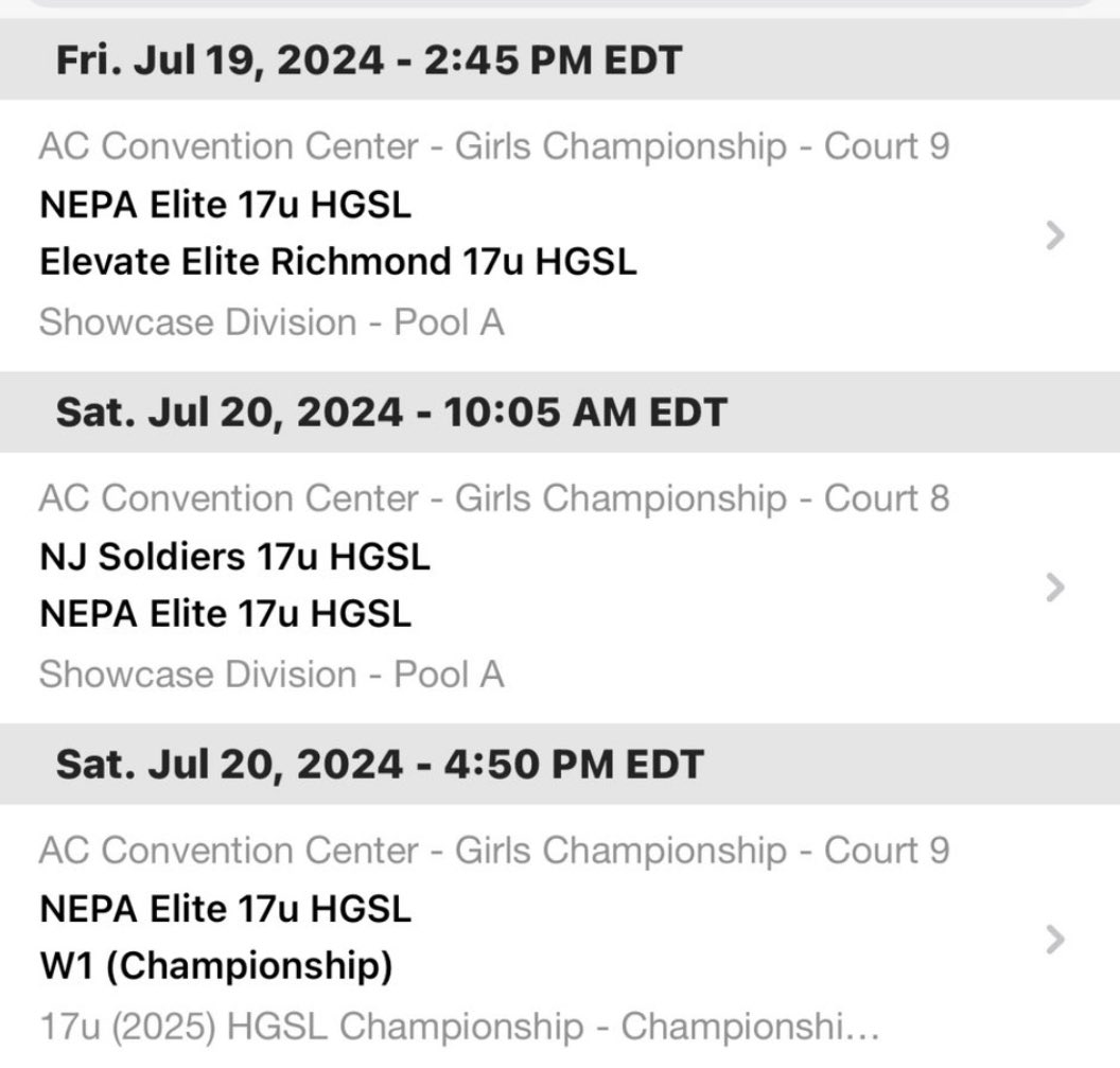 Jenna Hillebrand (@jennahillebrand) on Twitter photo Super excited to hit the courts one last time in Atlantic City! Here’s my schedule for championship weekend!
<a href="/CoachJessRini_/">Jess Rini</a> <a href="/ericahaefele/">Erica</a> <a href="/Coach_Clark42/">Kevin J. Clark</a> <a href="/NEPA_Elite/">NEPA Elite Basketball</a> Super excited to hit the courts one last time in Atlantic City! Here’s my schedule for championship weekend!
<a href="/CoachJessRini_/">Jess Rini</a> <a href="/ericahaefele/">Erica</a> <a href="/Coach_Clark42/">Kevin J. Clark</a> <a href="/NEPA_Elite/">NEPA Elite Basketball</a>