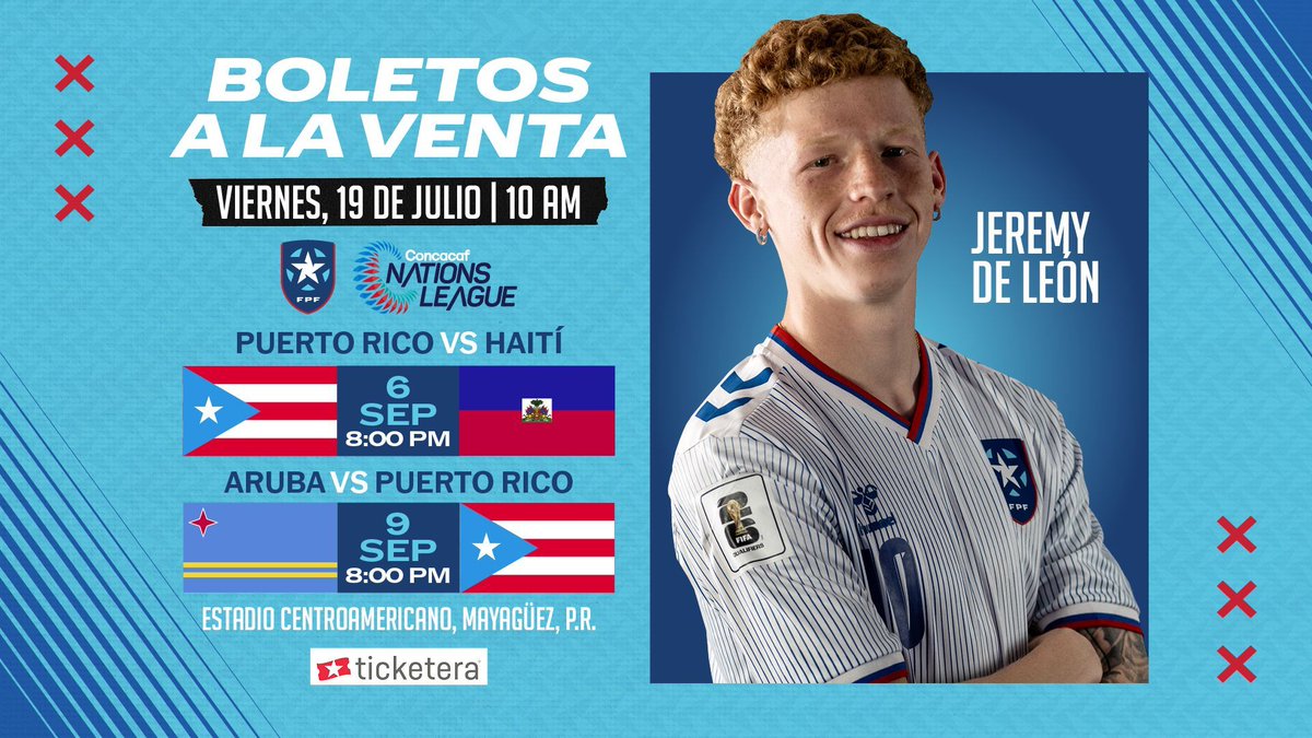 HuracanAzulPR's tweet image. ⚽️ ¡La Selección Masculina regresa a Puerto Rico! 🇵🇷 #LaBase 

🗓️ 6 y 9 de septiembre
🏟️ Estadio Centroamericano de Mayagüez

🎟️ Consigue tus boletos en Ticketera: ticketera.com/concacaf-natio…