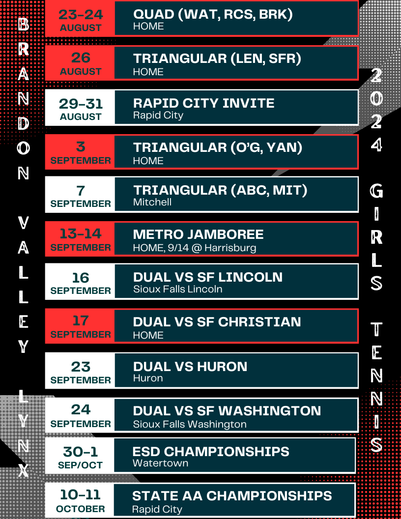 The countdown is on, 35 days til first serve!  While we're busy putting time on the court, we wanted to give you a first glimpse into the 2024 girls season.  Specific times will be updated later.