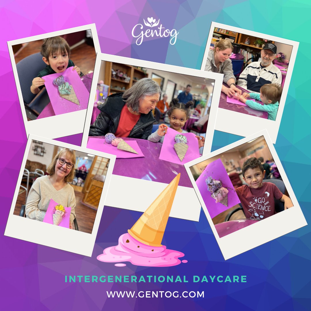 GentogLLC's tweet photo. You scream! We scream! We all scream ICE CREAM! 🍦💜🍨

#icecream #crafts #seniorcare #preschool #daycare #intergenerational https://t.co/eU03y67q5K