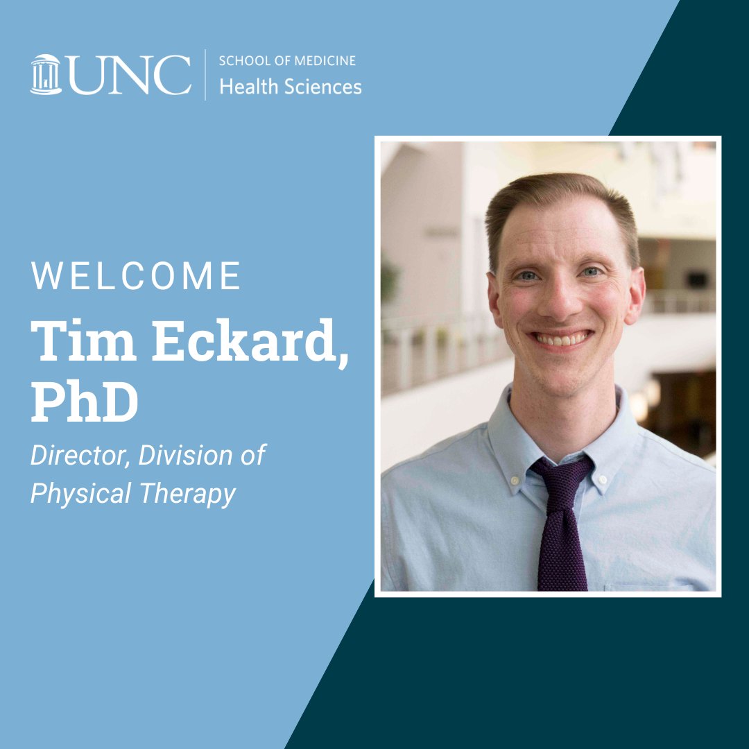 UNC_HealthSci's tweet photo. Earlier this month the Division of Physical Therapy welcomed Dr. Tim Eckard as its new director. Welcome (back) to UNC and to the Department of Health Sciences, Dr. Eckard! #uncpt https://t.co/35X5PG7NBY https://t.co/eHZ1e1xECe