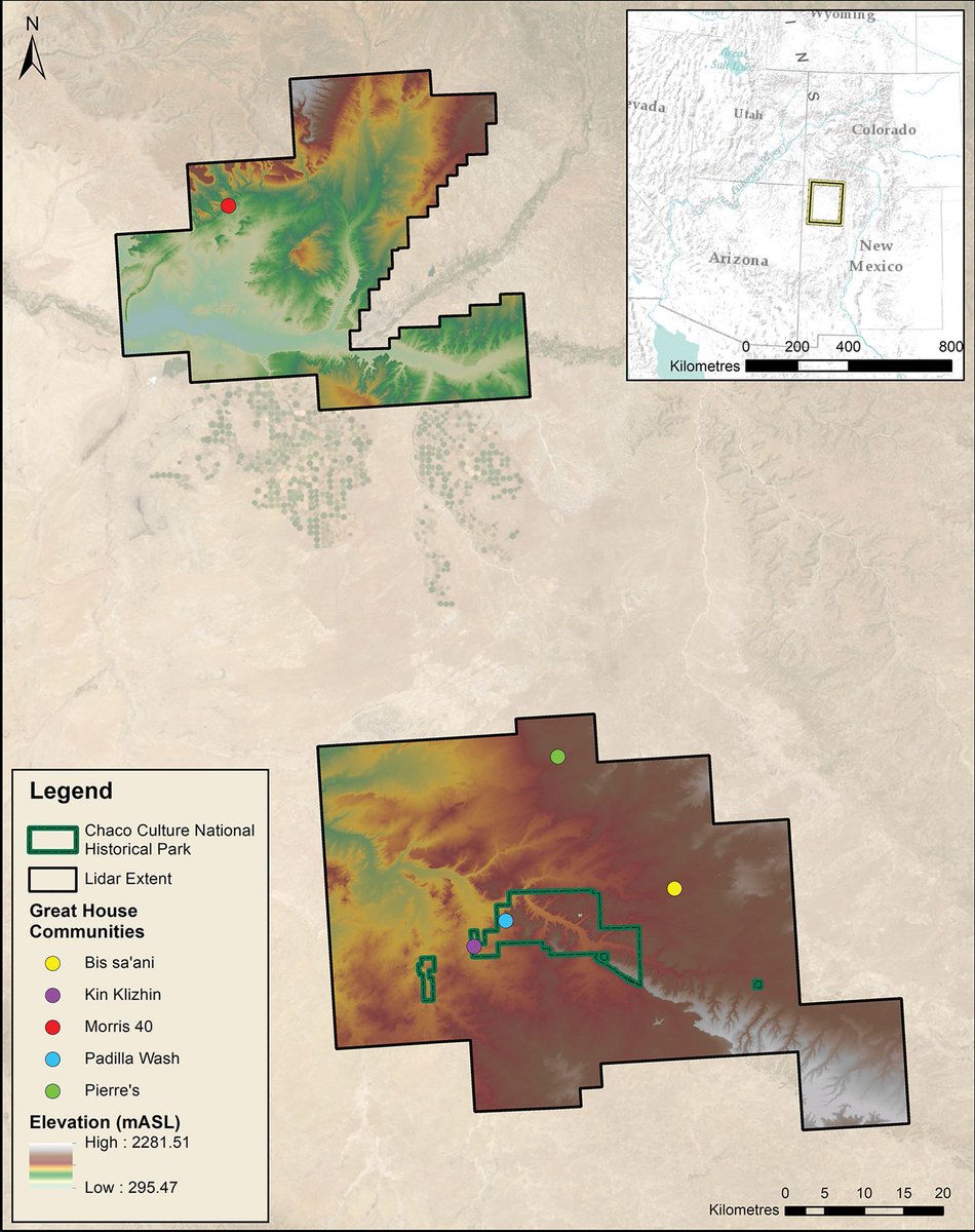 AntiquityJ's tweet photo. Lidar imagery showing five Chacoan great-house communities in Chaco Canyon, New Mexico #FridayLidar
Computer modelling suggests these communities were constructed around the sound of conch-shell trumpets.
๐ https://t.co/qIUl0EtCz6 https://t.co/ZSWHhGS7ww