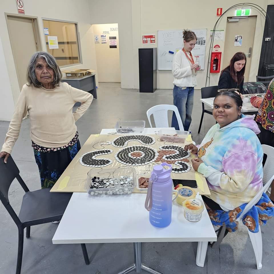 Shirleencampbe5's tweet image. And so it begins! Tangentyere Women's Family Safety Group has started on The Ground of Reflection mosaic. Watch this space to see how this amazing project unfolds 🤎🤍🖤
#FinallyitsHappening @CorboMaree @ChayBrown1 No stopping Us Mob Now, #Mparntwe here we Come, Community's!