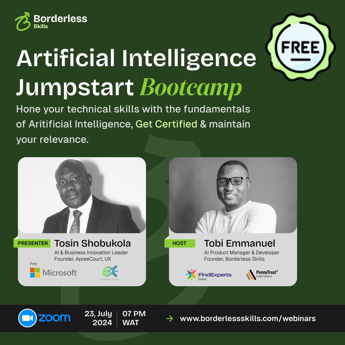 BorderlessSkill's tweet photo. Learn from a globally recognized AI expert, Tosin Shobukola, who has worked with Microsoft for many years globally, and Tobi Emmanuel Amonimo, an AI Product Manager who has built and integrated AI Solutions with several digital products across over 15 countries. https://t.co/jh3y6RZwll