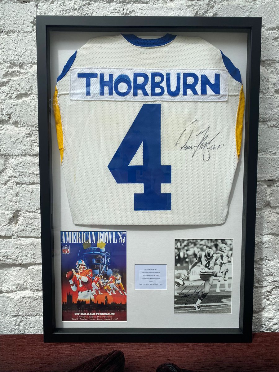 SteveMeredith3's tweet photo. Paul Thorburn’s 1987 LA Rams shirt v Denver Broncos NFL game at Wembley. Pre- bids welcome before Saturday fundraiser for Myeloma UK @Langland1 @JiffyRugby @stuart_davies8 @MyelomaUK https://t.co/ueBbeX6z3s