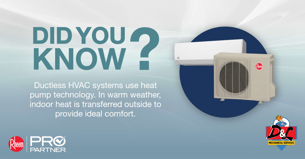 DandLMechanical's tweet photo. If you're in the market for a new HVAC system, consider the benefits of a ductless heat pump system! Also known as mini-splits, these systems are a great choice for zoned air conditioning in spaces without ductwork, such as attics, garages, or new home additions. 🏡 And … https://t.co/9tv7JsNavQ