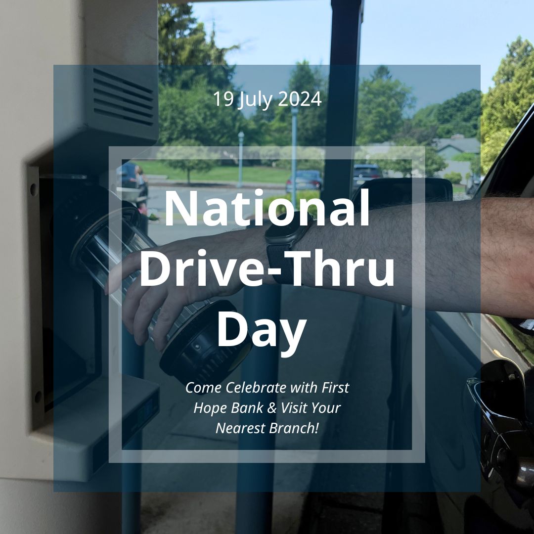 FirstHopeBank's tweet image. Happy National Drive-Thru Day!🚗

Enjoy the convenience of quick banking right from your car. Visit our drive-thru today and see how easy banking can be with First Hope Bank! 

#Drive-ThruDay #FirstHopeBank