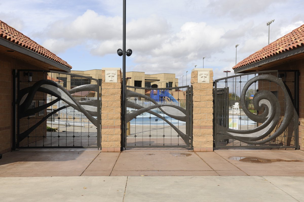 While sunbathing at TTU’s Leisure Pool, you will see Lars Stanley’s “Water Play.” These iron gates are reminiscent of water as a swimmer moves through the pool. #arttrek #ttuspublicart