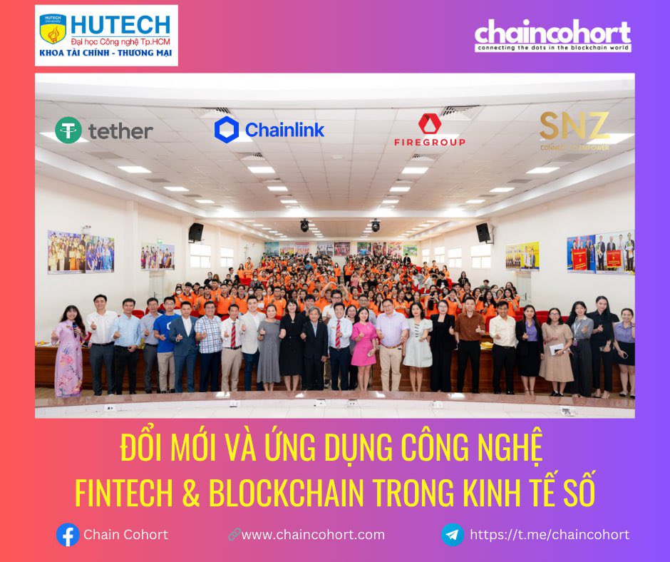 Chain_Cohort's tweet photo. 🎉 Hội thảo "Fintech &amp; Blockchain" đã kết thúc tốt đẹp! 🎉
🗓 18/07/2024 tại HUTECH

Cảm ơn Chainlink Labs, Tether, FireGroupTech và các diễn giả.

Cảm ơn @faynguyen07, các khách mời và 400 sinh viên Hutech. 🚀

#ChainCohort #Fintech #Blockchain #Web3 #Vietnam https://t.co/08bcZTvejt