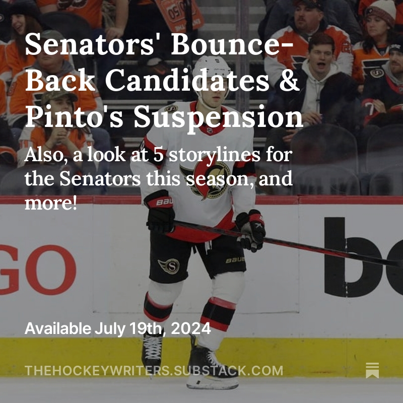 THWSenators's tweet photo. Senators' Bounce-Back Candidates, Pintos' Suspension, Storylines for Next Season, and much more!

Check out the latest THW #GoSensGo free newsletter right here!

https://t.co/Jkg1faWz1C https://t.co/ViA6DmF5bn